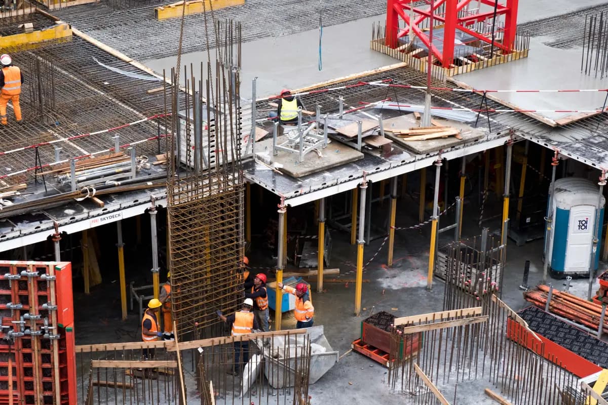 Construction deck with rebar and formwork